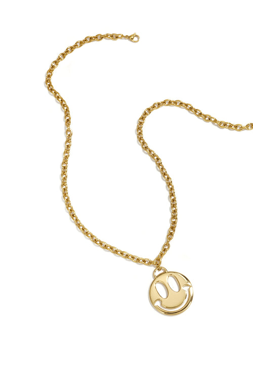 14K vergulde roestvrijstalen hangerkettingen met lachend gezichtje, eenvoudige dagelijkse sieraden uit de Simple Series voor dames.
