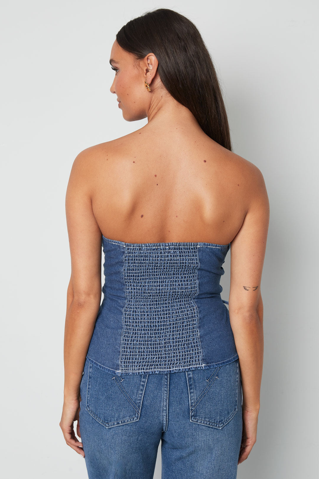 Geweven Denim Vrouwen Strapless Top Elegant Solide Kleur Lente/Zomer