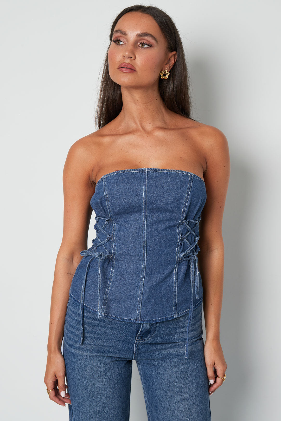 Geweven Denim Vrouwen Strapless Top Elegant Solide Kleur Lente/Zomer
