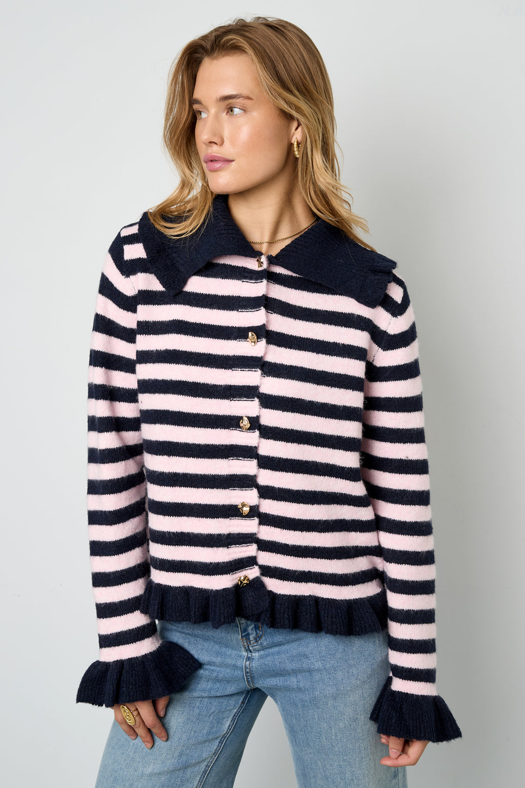 Gebreide Polyestervezel Vrouwen Cardigan Casual Strepen