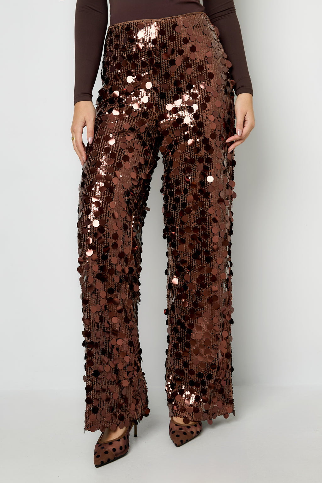 Geweven Polyestervezel Vrouwen Rechte Broek Pailletten Elegante